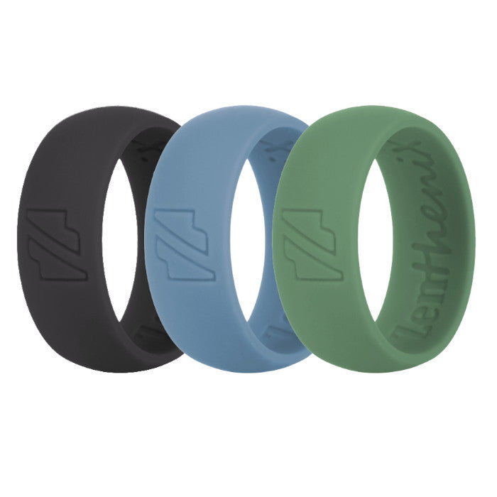 Black, Blue & Green Silicone Rings Trio Stack